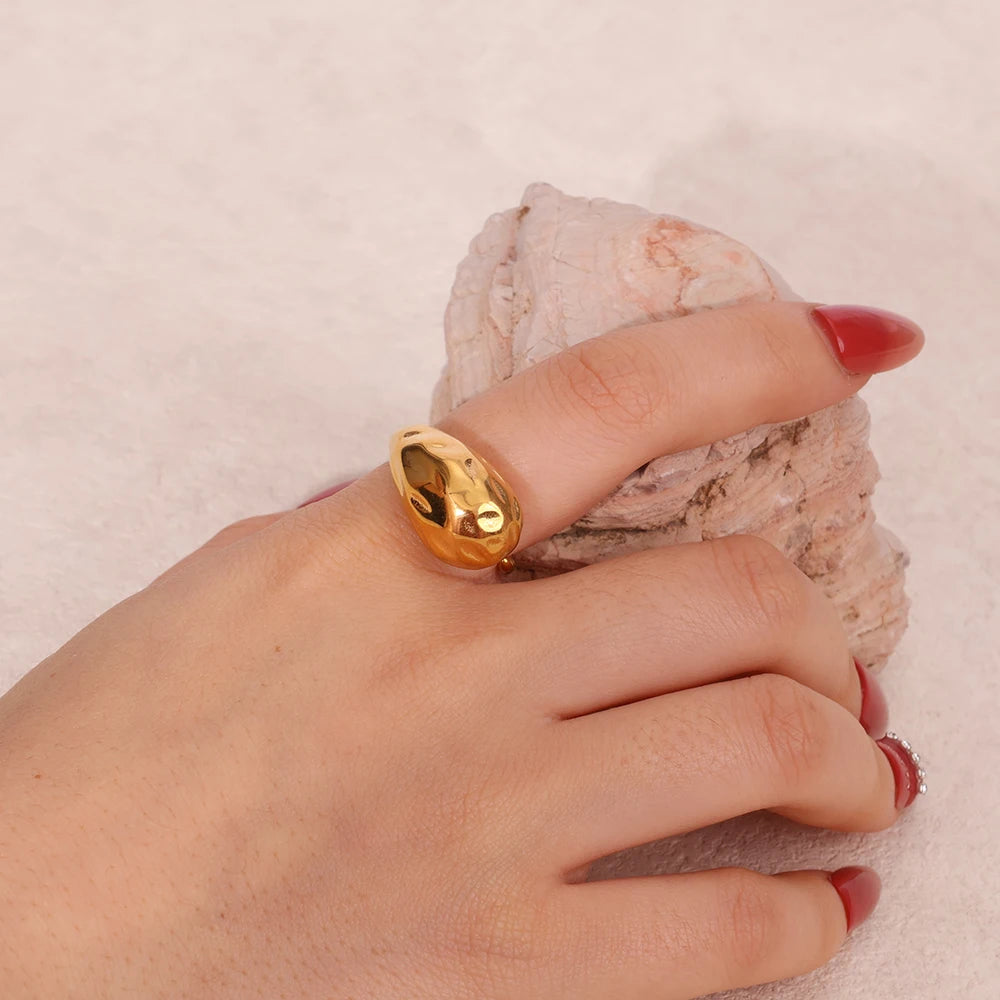 Personality Design INS Style Hand Jewelry Stainless Steel 18K Gold PVD Plating Hammer Pattern Metal Opening Rings Daily Wear