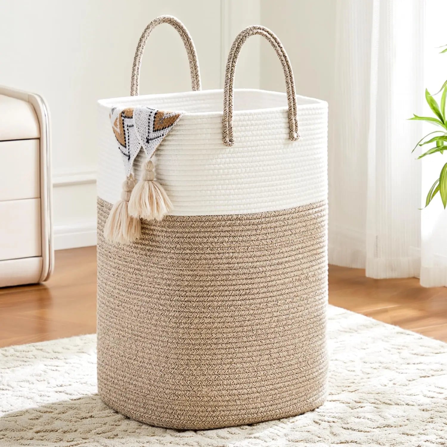 Square Jute Sturdy Handle Rectangular  Hand Woven Cotton Rope Laundry Baskets