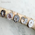BM14723 Natural Agate Geode Free Form Slice Adjustable Chain Bracelet Gold Plated Boho Chic Stylish Chic Jewelry Gift for Women