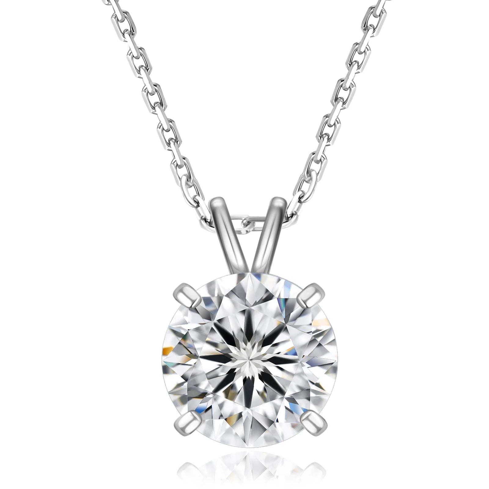 1 Carat 2 Carat IGI Certified LAB-GROWN Diamond Charm Round Cut 4 Prong Diamond 18K Solid Gold Chain Pendant Necklace for Women
