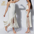 Wholesale Custom 2024 Women's Fashion Show Elegant White Evening Dress Sleeveless Fringe Tassel Bodycon Long Dresses for Party
