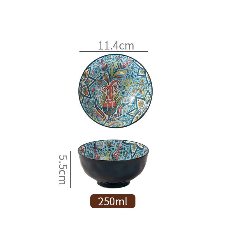 Restaurant Household Porcelain Crockery Handmade 8inch Ramen Tableware Ceramic Soup Bowl Blue Color