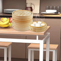 10 Inch Bamboo Steamer Basket Set With Side Handles Chopsticks Ceramic Sauce Dishes Paper Liners for Dumplings Buns Rice Foods