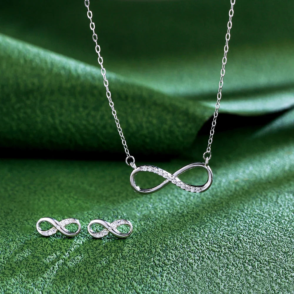 Fashion 8 Shape Cubic Zirconia Diamond Necklace and Earrings Daily Wear S925 Sterling Silver Jewelry Set for Women Girls Gifts