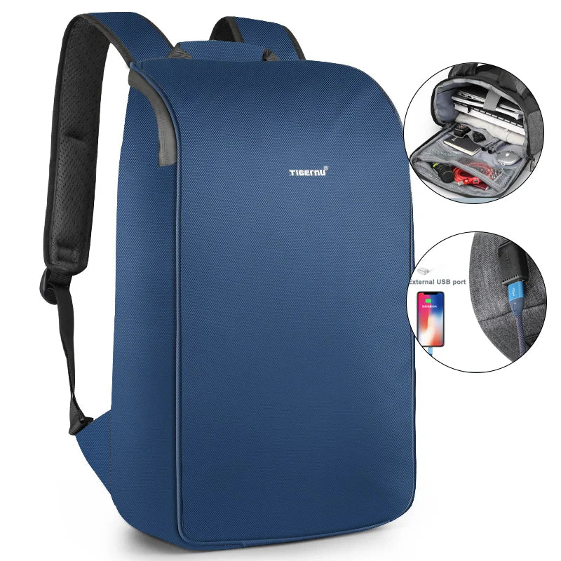 TIgernu  T-B3385 Nylon Shockproof Waterproof School Student Outdoor Backpack Casual Travel Bag Laptop Backpack With Usb Charging