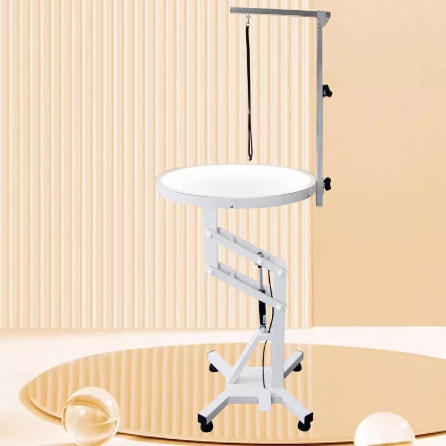 Electric Lifting Veterinary Exam Table 360Â° Round Rotating Dog Hair Cutting Table  LED Lighted Pet Grooming Table for Small Pets