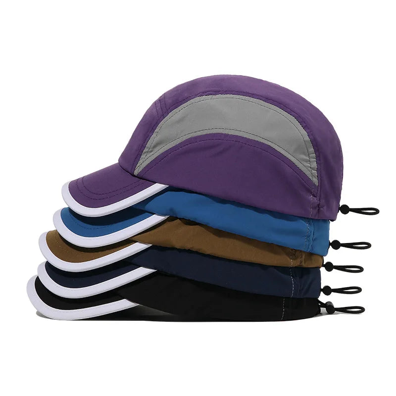 5 Panel OEM Low MOQ Instock Outdoor Custom Color-block Patchwork Camping Breathable Running Quick Drying Nylon Hat Cap