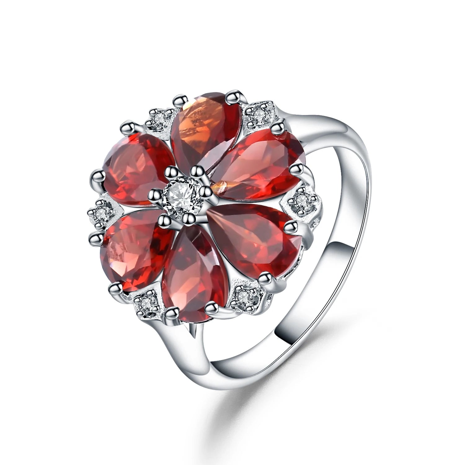 Abiding Unique Design Red Garnet Flowers Ring 925 Sterling Sliver Fashion Ring Women Gemstone Jewelry