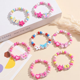 Wholesale Kindergarten Children Birthday Gift Multicolor Beads Beaded Bracelet Colorful Butterfly Bracelet to My Daughter