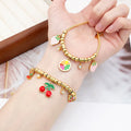 Summer Fashion Stainless Steel Fruit Enamel Cherry Strawberry Charms Bracelet and Bracelet 18K Gold Plated Jewelry for Women