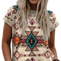 Women's Summer Fashion 3D Digital Western Printing Short-Sleeved Loose T-Shirt with Round Neck Made of Comfortable Denim