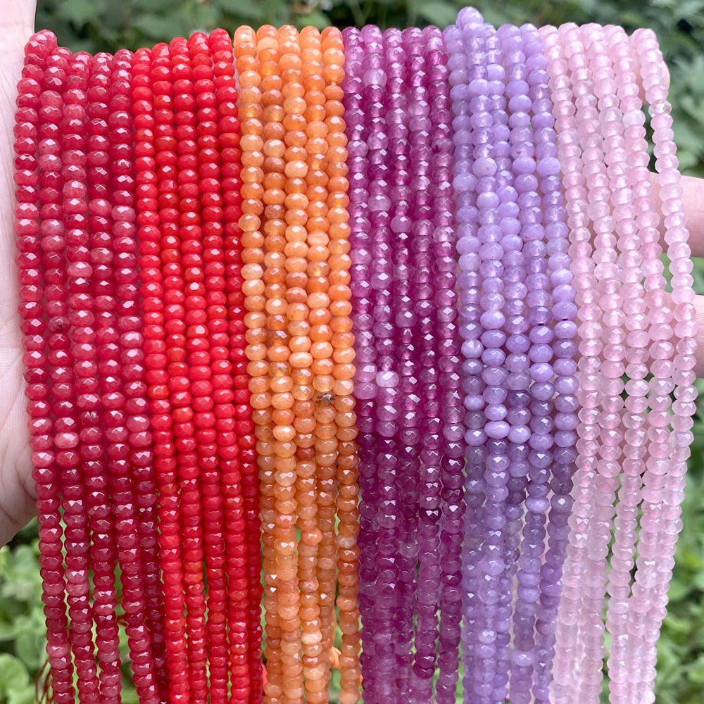 AsVrai U 3x4mm Natural Red  Faceted Agate Tourmaline Pink Quartz Beads for Jewelry Making DIY Bracelet Necklace Accessories