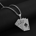 European and American Trendy Playing Card Necklace Stainless Steel with Gold Plating Spade Pendant for Men and Women