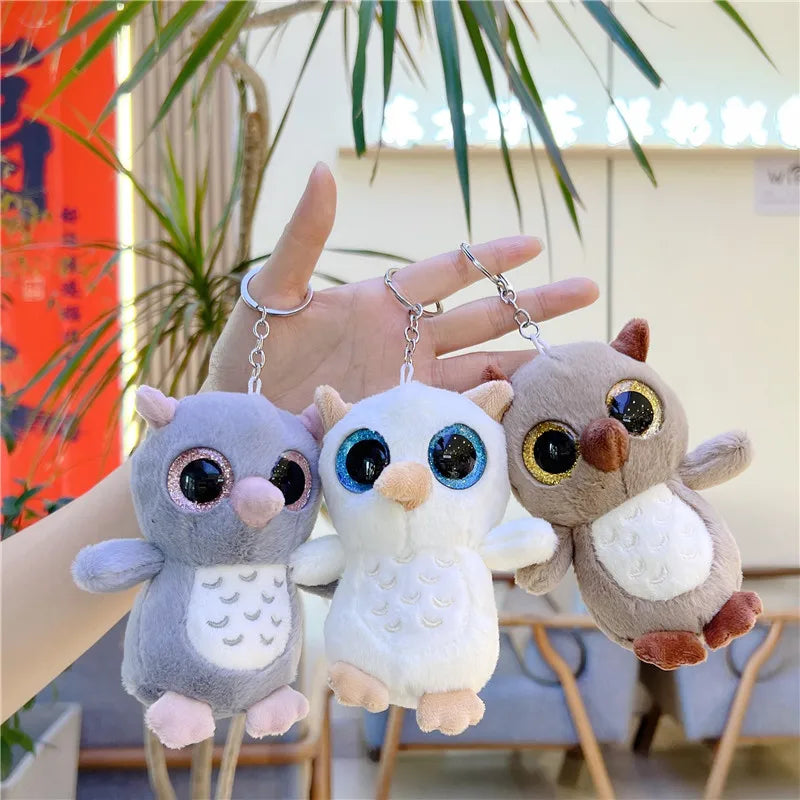 Big Eyes White Owl Peluches Keychain Stuffed Animals Toys Key Chains Cute Mini Owl Plushie Doll Gift Key Ring Plush Owl Keychain