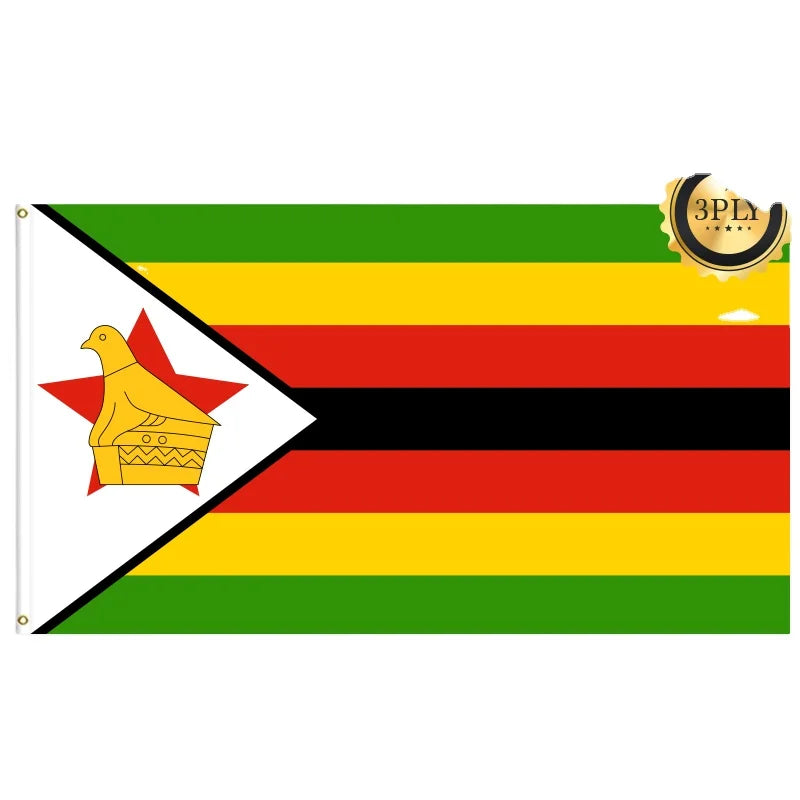 3x5Ft Zimbabwe Flag Banner With 3 Ply Double Sided and Two Brass Grommets Wall Handing Outdoor Decor