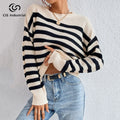 Fashion Sweater Striped Yarn Knitting Wool Sweater Loose Pullover Crewneck Knitwear Woolen for Women Casual Top