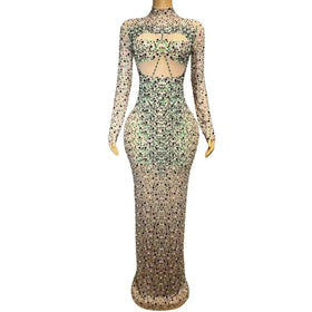 Vestido Sexy Long Sleeve Rhinestone Pearls Birthday Wedding Formal Prom Dresses Lady Elegant Women Night Party Evening Dresses