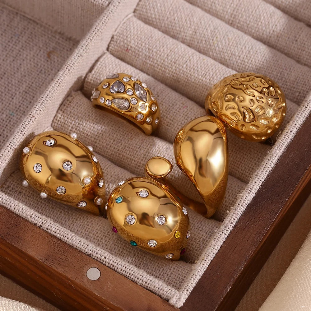 Chunky Statement Jewelry Set Water Drop Gold Plated Open Rings Waterproof Stainless Steel Jewelry Wholesale