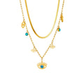 Wholesale Vintage Stainless Steel Bohemian Statement Turquoise Pendant Layered Blue Demon Eye Necklace