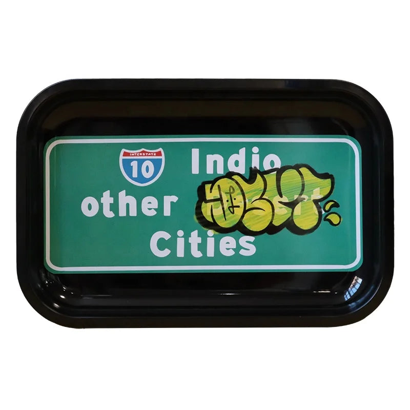 Black Round Ashtray Metal Tray Set Rolling Tray with Smoking Kit