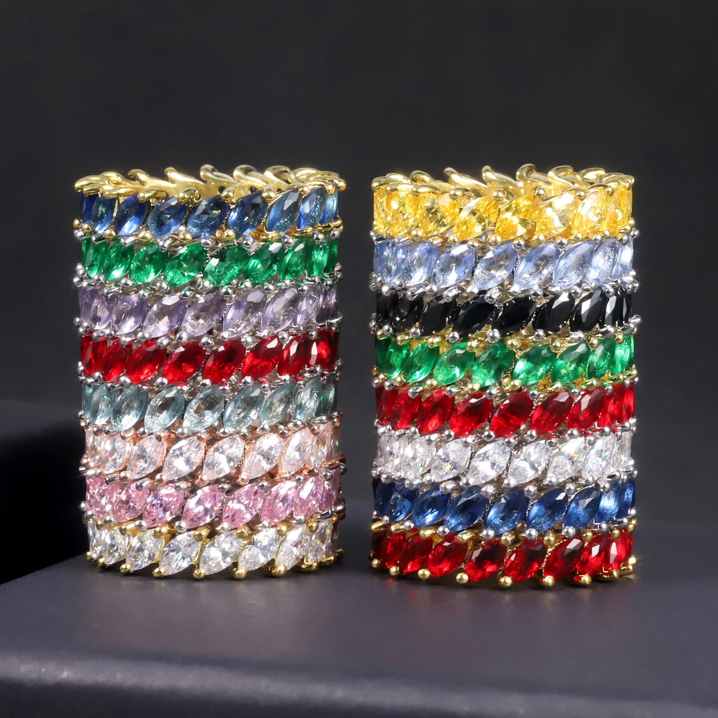 C7534 Abiding Wholesale Marquise Cut 2.5x5MM 925 Sterling Silver Cubic Zirconia Colored Gemstone Wedding Eternity Bands Rings