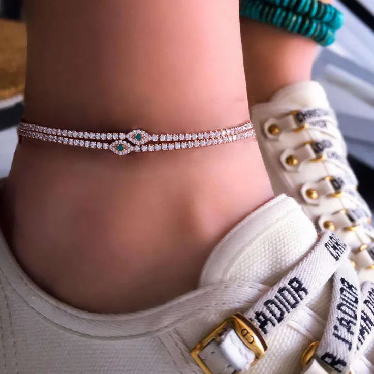 Isunni New Design Diamond Iced Out Cubic Zirconia Evil's Eye Anklet