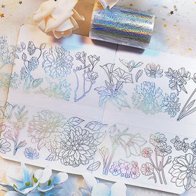Custom High Quality Flower Holographic Silver Foil Transparent PET Tape for Scrapbooking