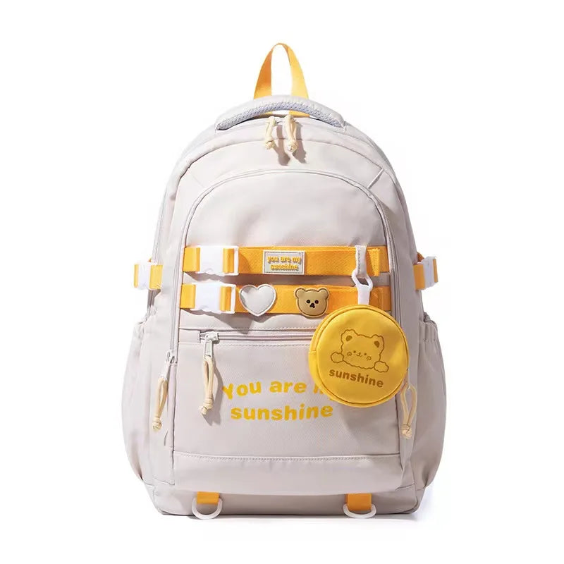Durable Canvas Letter Pattern Anti-Theft Backpack for Primary/Middle/High School Students Lightweight Breathable Large Capacity