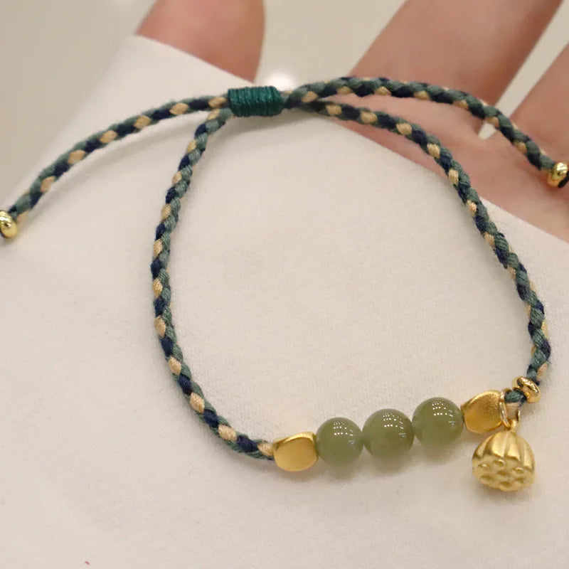 New Boho Woven Bracelet Natural Stone Red Agate Hotan Jade Bangle&Bracelets Jewelry