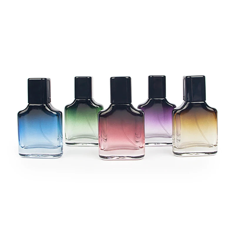 30ml square Shape Tinted Gradient Color Glass Perfume Oil Bottle With Sprayer Lid