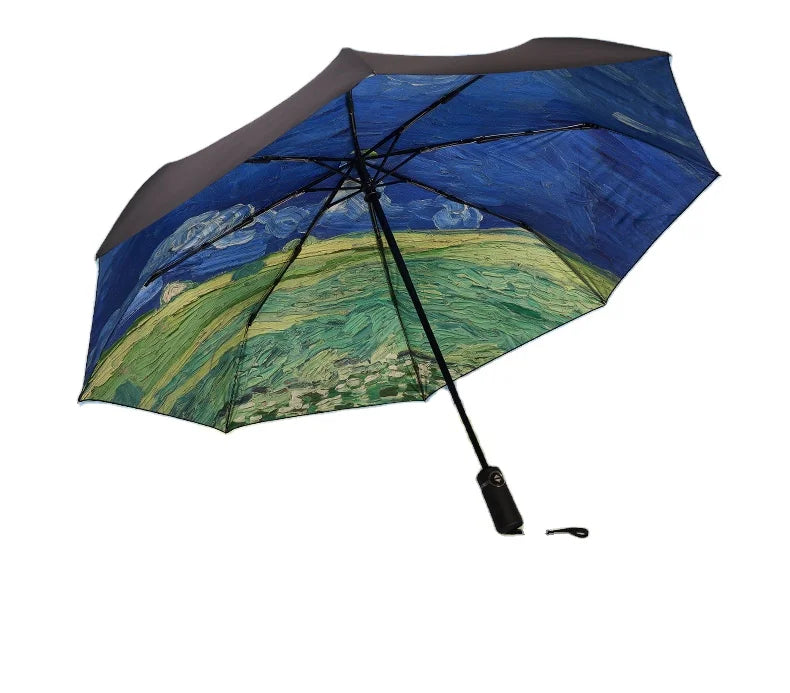Portable Custom Pattern 3 Folding Umbrella Outside Sunscreen Black Coated Flower Print Inside Umbrella for Women