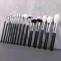 15pcs Wood Handle Makeup Brush Set Goat Natural Hair Professional Cosmetic Private Label Makeup Brushes With Bag