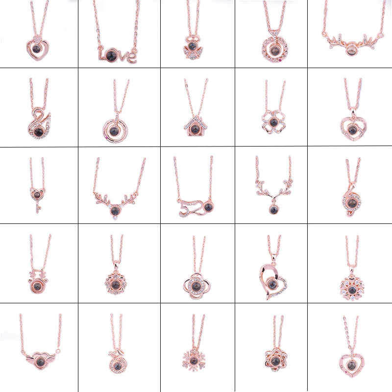G1384 Tik Tok 100 Languages I Love You Pendant Projection Necklaces Wedding Valentine's Day Love Memory Projection Necklace
