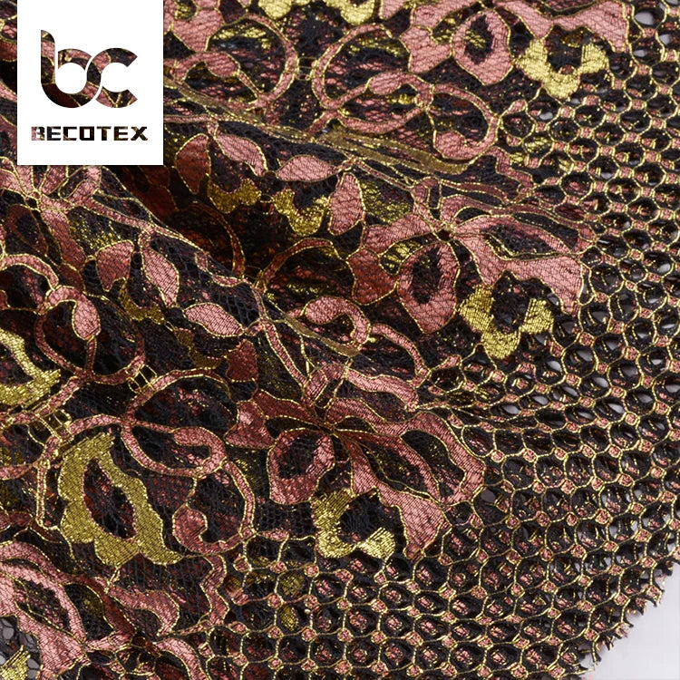 Cheap Wholesale Gold Embroidery Lace Fabric Floral Nylon Lace Fabric for Dress