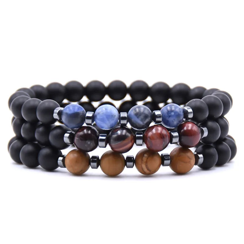 Matte Black Onyx Hematite Spacers Precious Jewelry Personality Stretch Bracelet 8mm Trendy Beaded Bracelets Natural 10 Pcs