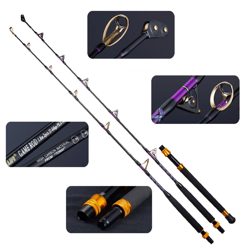 Lurekiller Super Hard Trolling Fishing Rods 80-150lbs 1.5 Sections Carbon Fiber Deep Sea Saltwater Boat Fishing Rod Pole