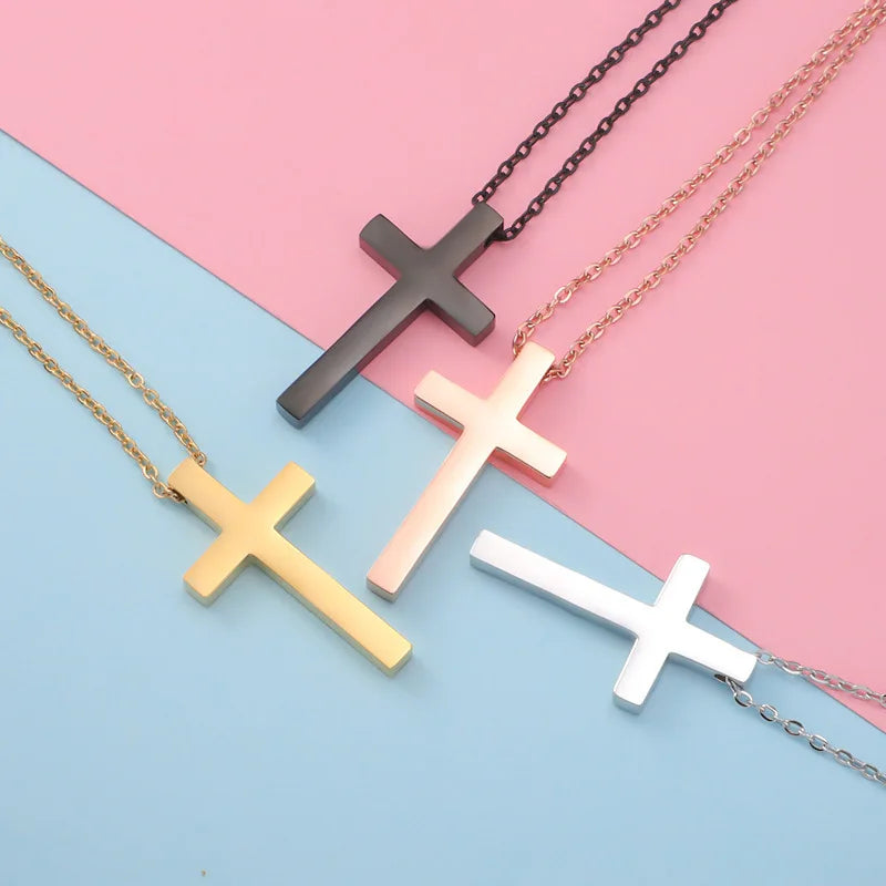 Fashion Simple High Polishing Small Cross Choker Pendant Necklaces for Couple
