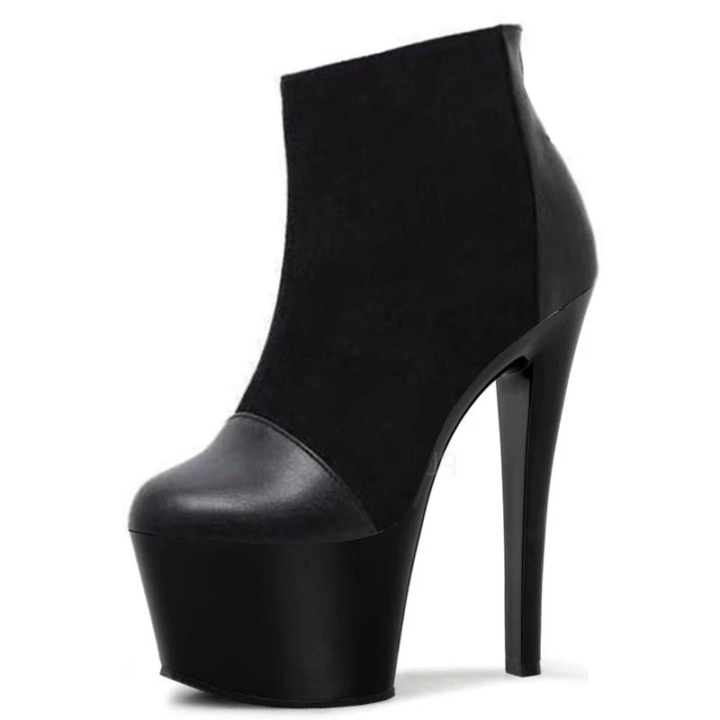 New Pu Stitched Black High Heels Thin Heel Thick Sole Platform 17 cm bar Pole Dance HIGH HEELS SHORT BOOTS