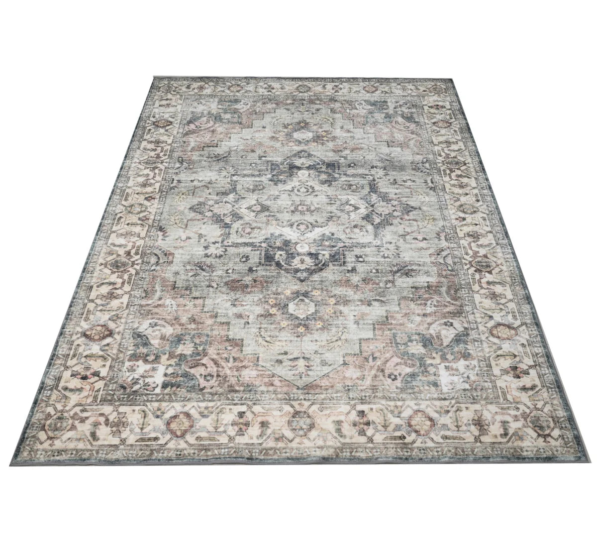 Vintage Style Portable Machine Washable Rug Supersoft Faux Wool Print Rug for Living Room Bedroom