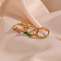 18k Gold Plated Jewelry Green Pink Zircon Gold Plated Ring Stainless Steel Adjustable Crystal Rings for Women