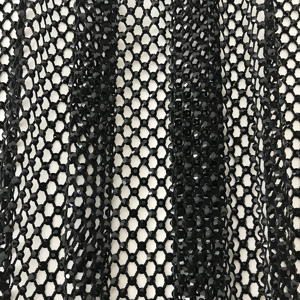 N003 Luxury Fishnet Rhinestone Fabric Crystal Tulle Net Mesh Fabric With Crystals