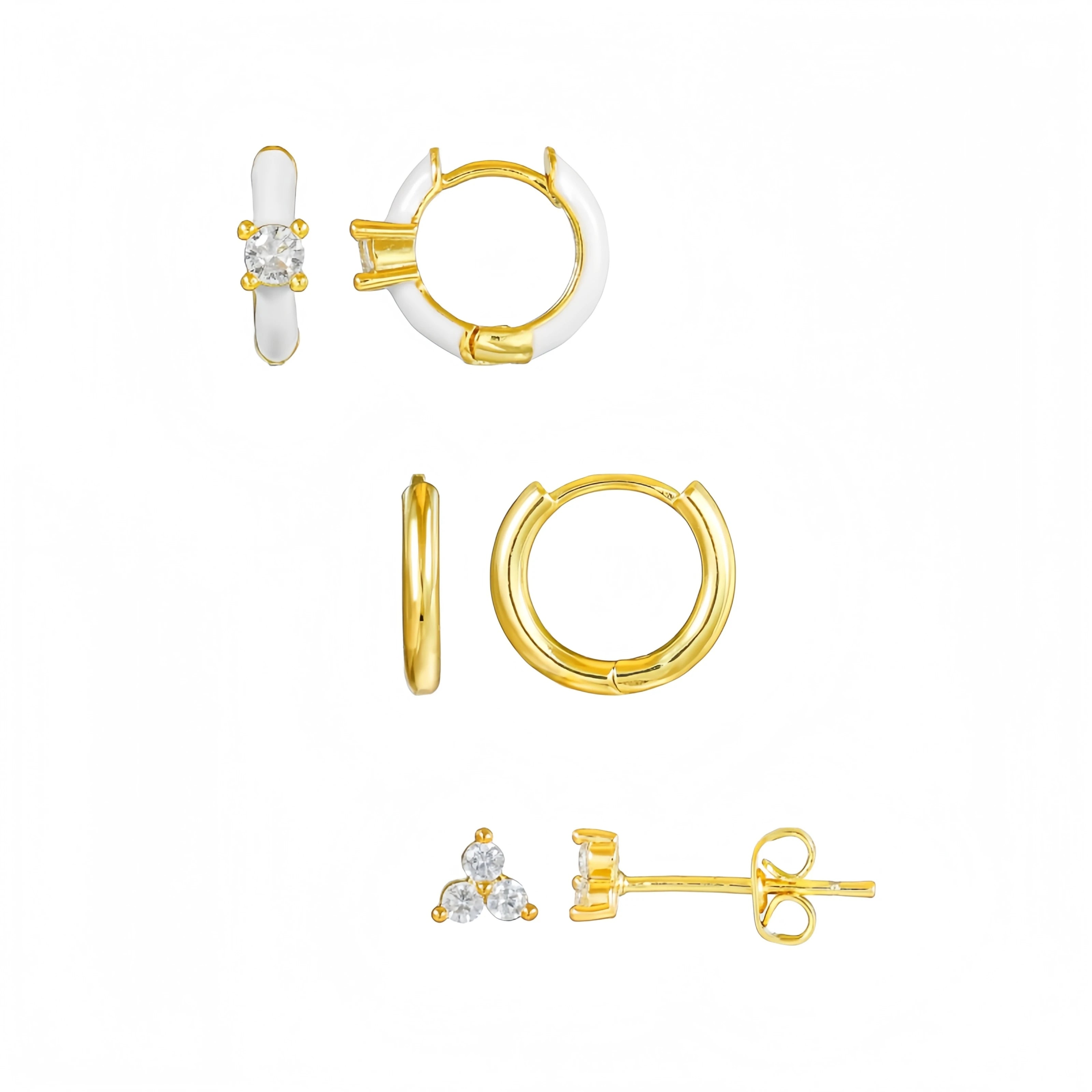 6Pcs Timeless Huggie Earrings S925 Silver Studs 5A Zircon 18K Gold Plated Professional Style Jewelry Set