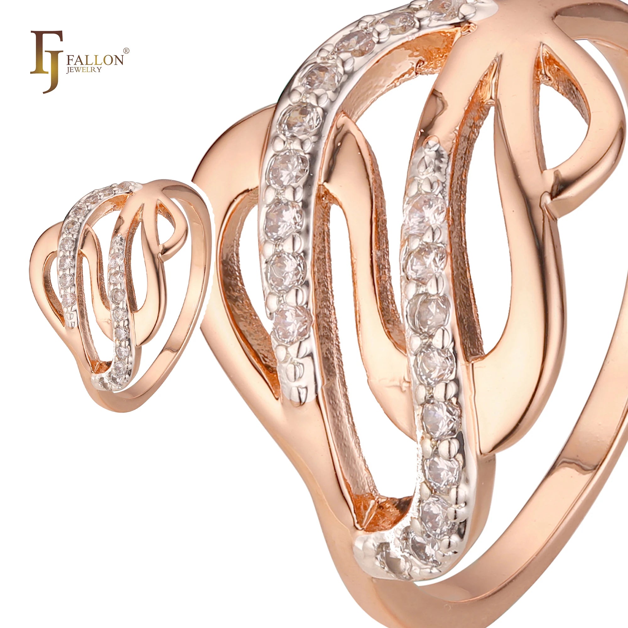 FJ Fallon Fashion Jewelry Fashion Rings Plated in Rose Gold Two Tone Brass Based