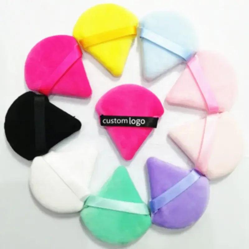 Powder Puff Triangle Cosmetic Makeup Loose Custom Private Label Logo Long Handle Supper Soft Wedge Flocking Cotton