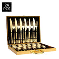 24PCS Cheap Stainless Steel Spoon Fork Knife Flatware Golden Box Solige High Quality Mirror Complete Cutlery Set for Restaurants