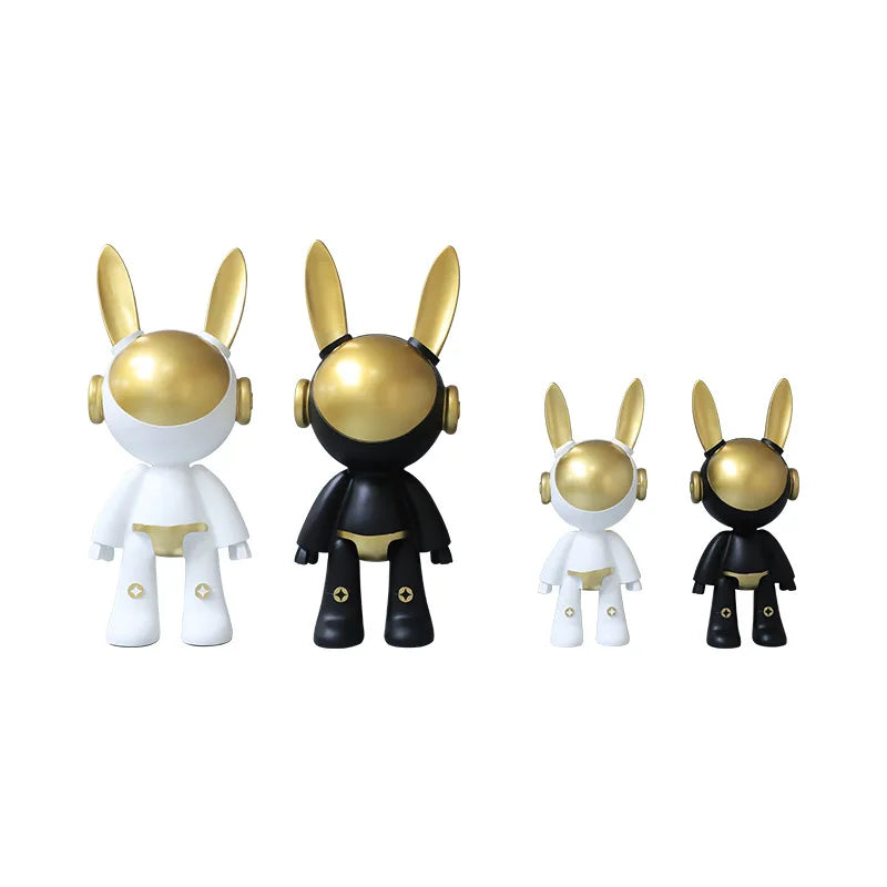 Hot Selling Eco-Friendly Resin Sculpted Space Rabbit Figurines for Home Decoration