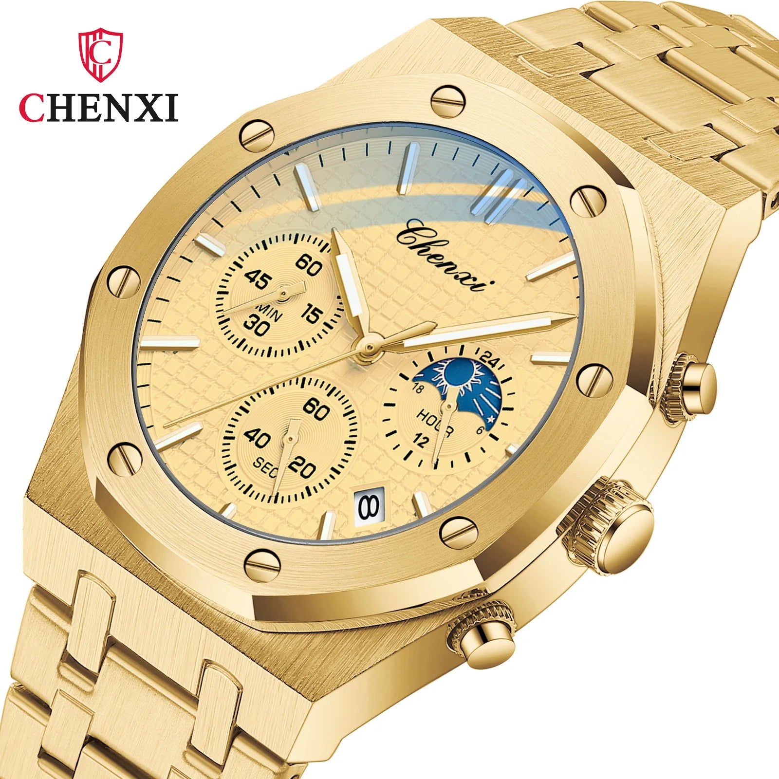 CHENXI Watch for Men 948 Quartz Business Chronograph Casual Sports Waterproof Watch Steel Band Luxury Gold Male Wristwatches
