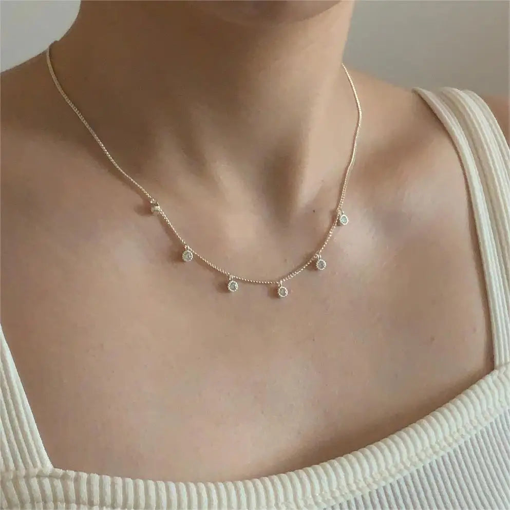Minimalist Dainty Necklace 925 Sterling Silver 18k Gold Plated Dangle Zircon Necklace