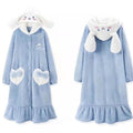 Blue Bunny Fleece Hooded Pajamas Ladies Sherpa Fleece Casual Fleece Bathrobe Thick Winter Nightdress for Girls