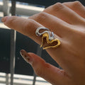 J&D Trendy Geometric Wide Stainless Steel Ring 18K Gold Color Ocean Shell Conch Waterproof Jewelry